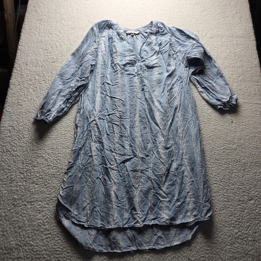 The Pioneer Woman Dress Womens 2XL Blue Stripe 3/4 Sleeve Henley Hi-Low Shift